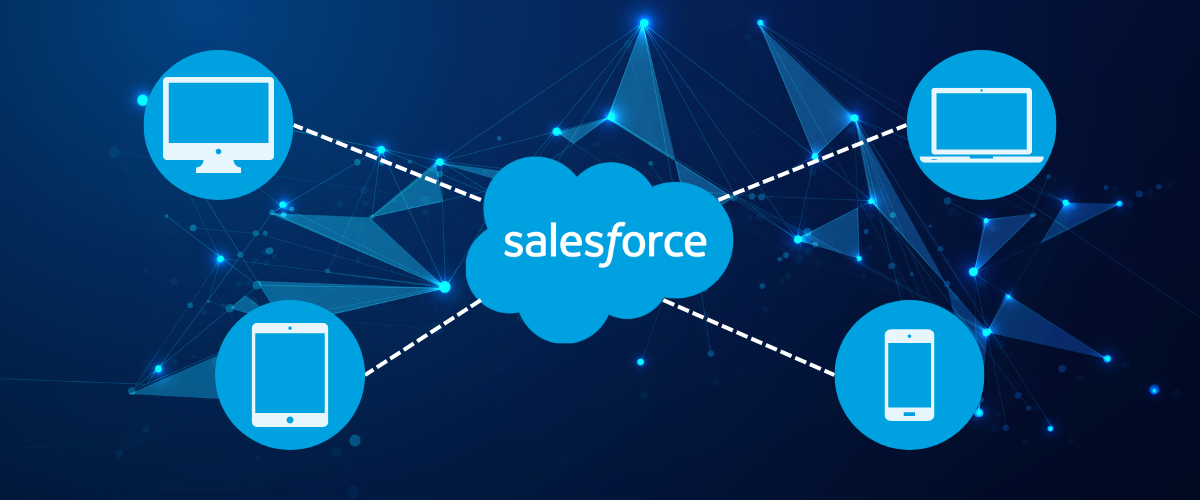 Kommunikationsverbindung zwischen allen Geräten und der Salesforce Cloud.